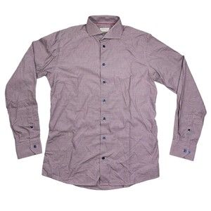 Eton York Buttoned Dress Shirt Mens Slim 41 16 Border Tartan Plaid Cutaway